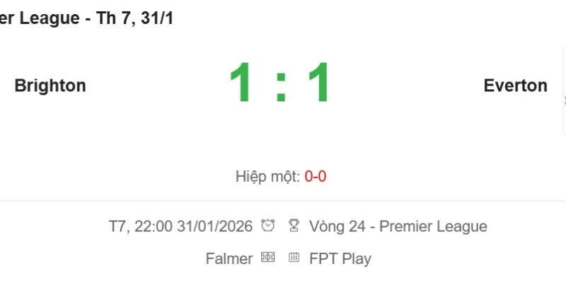 Kết Quả Bóng Đá Brighton Và Everton Ngày 31/01/2026 phản ánh hai hiệp đấu đối lập