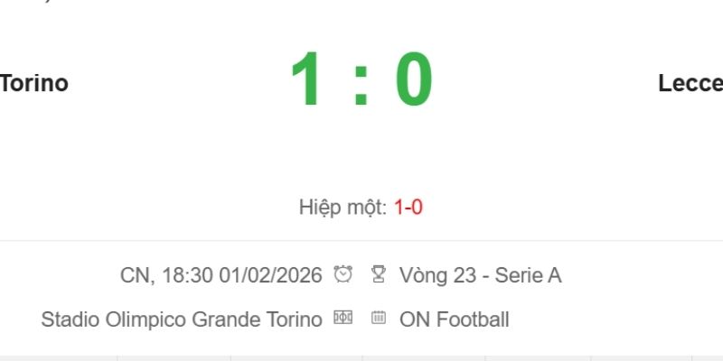Kết Quả Bóng Đá Torino Và Lecce Ngày 01/02/2026 thể hiện sự sắc bén